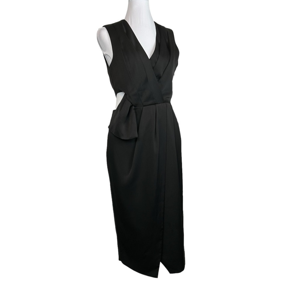 Rachel Roy Black Cutout Dress Wrap Front Midi Cocktail Party Dress Size 2